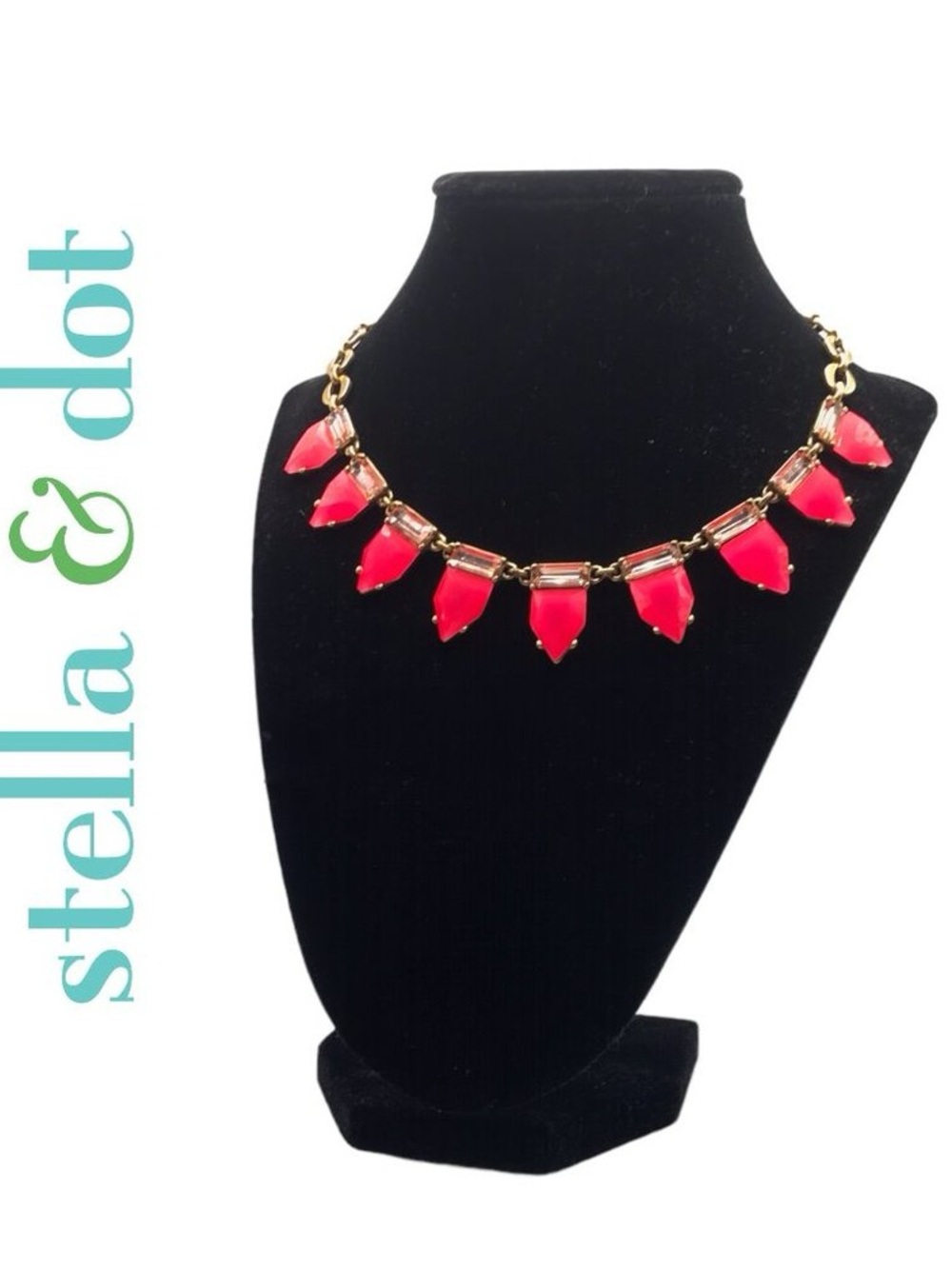 Stella & Dot Neon Pink Geometric Pendant Necklace with Gold Chain